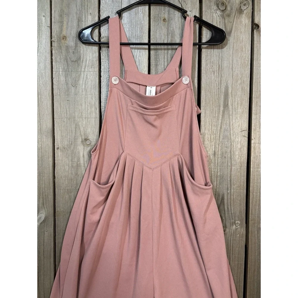 Halara Pink Wide Leg Jumpsuit Overalls Women's M Sleeveless Casual Waffle Knit - Picture 2 of 5
